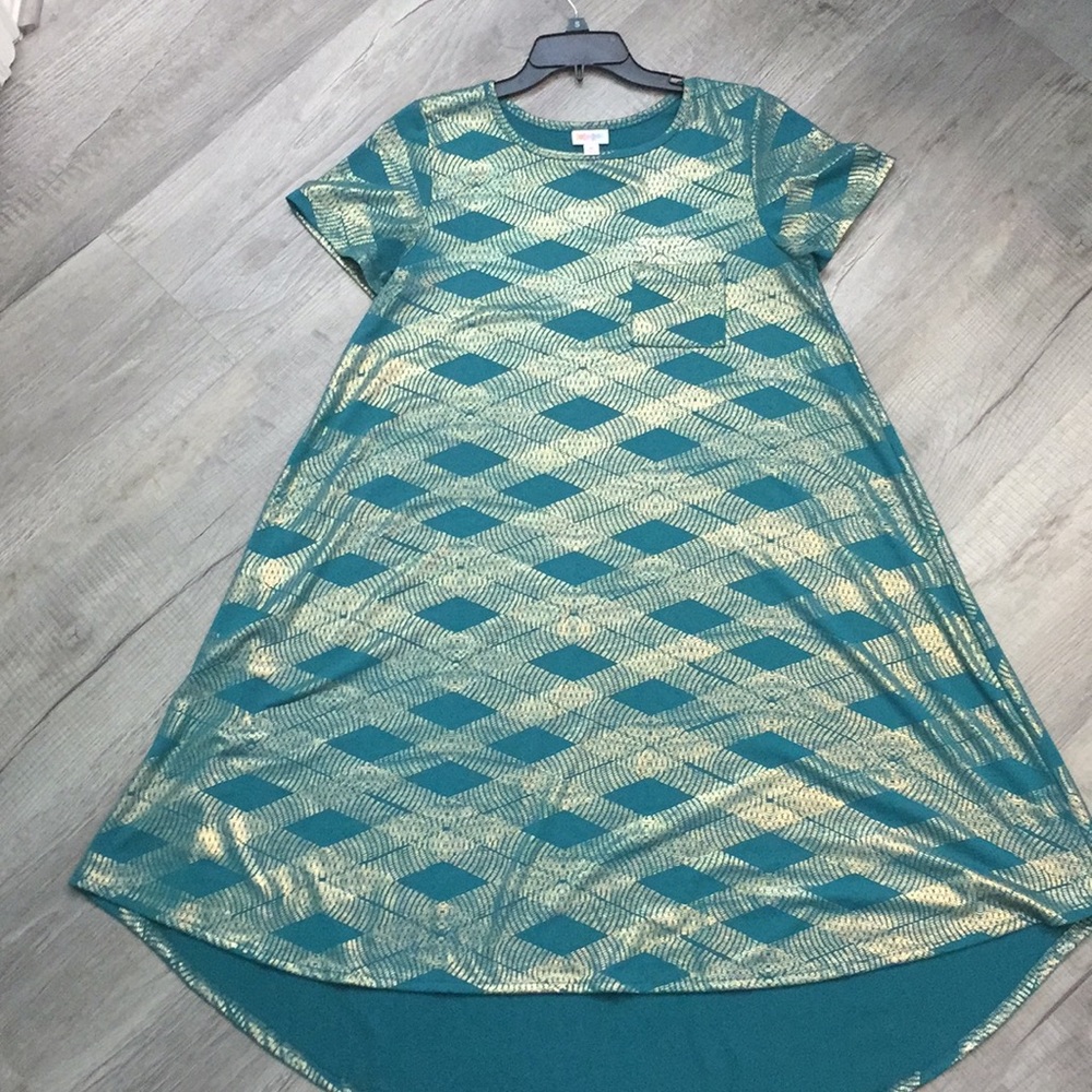 LuLaRoe EUC Elegant Carly, Dark Teal & Gold